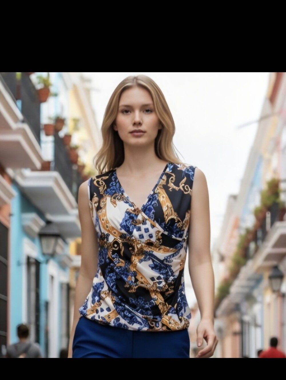 Elegant sleeveless PerSeption Concept XL Baroque Print Sleeveless Wrap Top